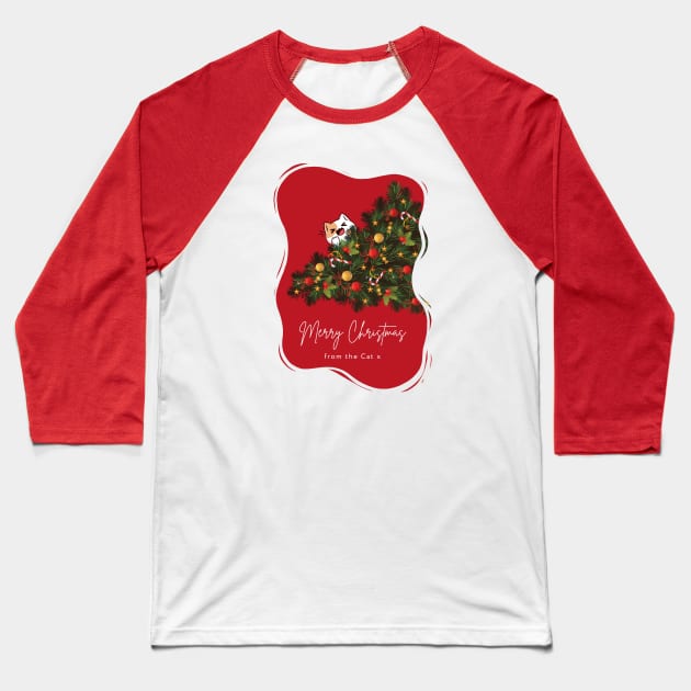 Merry Christmas From The Cat - Red Christmas Aesthetic Baseball T-Shirt by applebubble